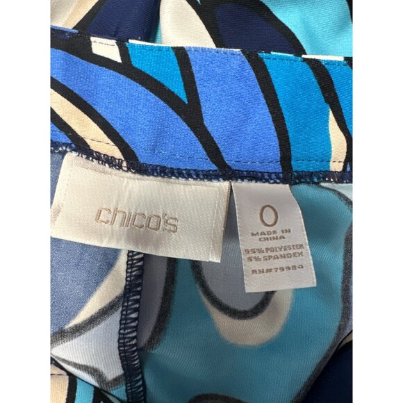 Chicos 3/4 Sleeve Blue Abstract Print Tunic Dress W/ Beaded Neckline Size 0 US S - Picture 6 of 9